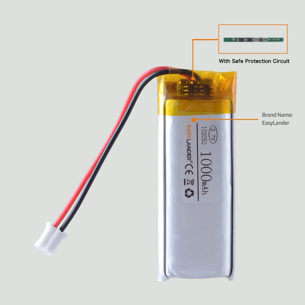 102050 3.7V 1000mAh Lithium li-Polymer Li-ion Battery