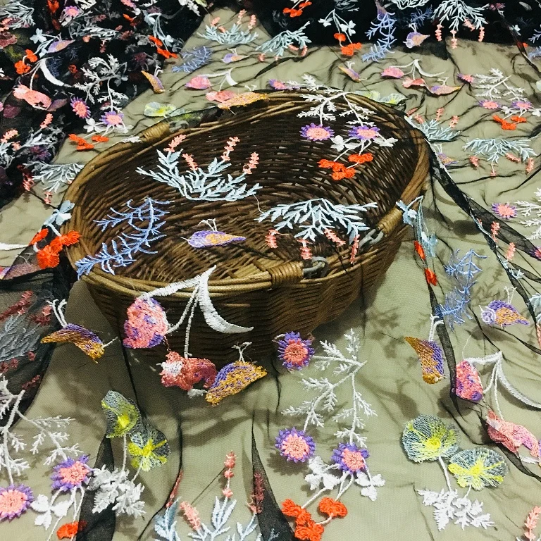 

high end bird flower embroidery lace fabric Wedding Dress Tulle Skirt Material fabrics for patchwork kumas telas por metros