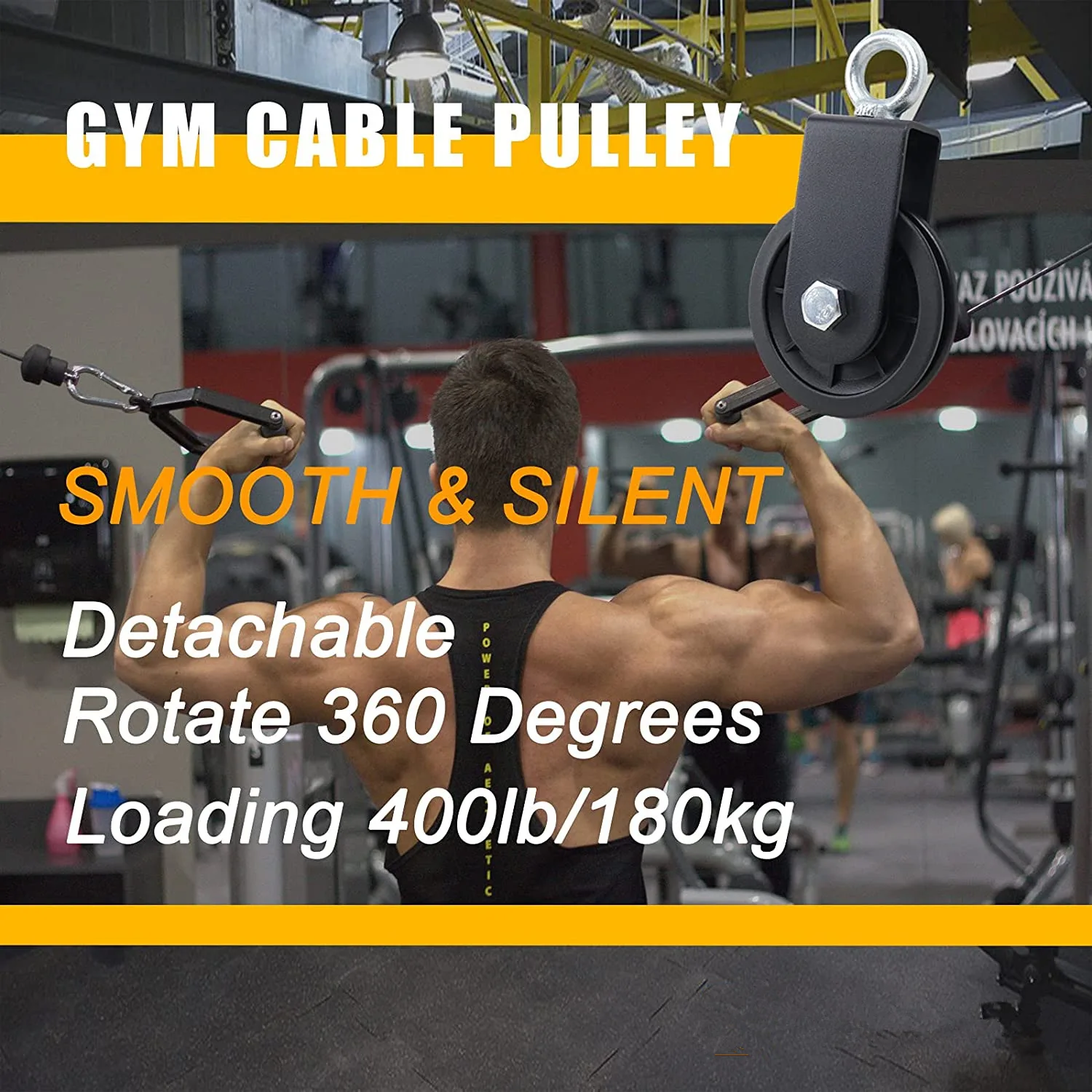 360 Degree Rotation Silent Nylon Gym Cable Pulley with Hanging Straps and Carabiner LAT Pulley System DIY Attachment Accessories