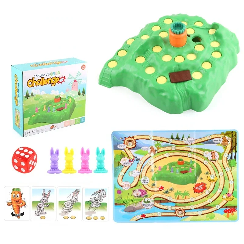 Tortoise and Rabbit Trap Game Toy Cross Country Race Spinning Turnip Drop Board Game Toys Early Education Toy for Kids Christmas