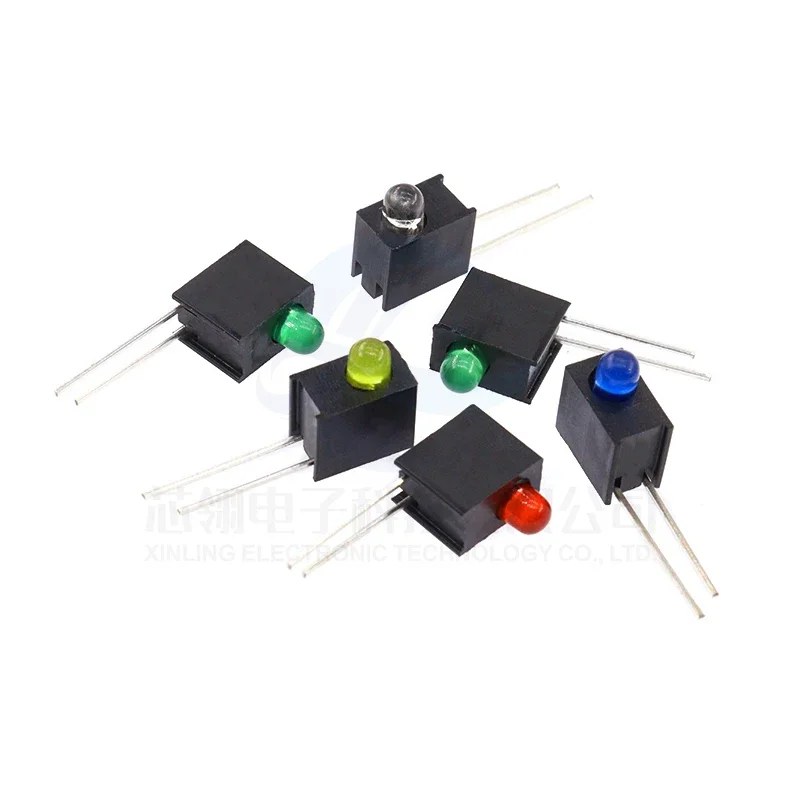 10pcs 3MM light emitting diode F3 indicator light switch LED lamp holder red yellow blue green single hole 90 degree bent foot