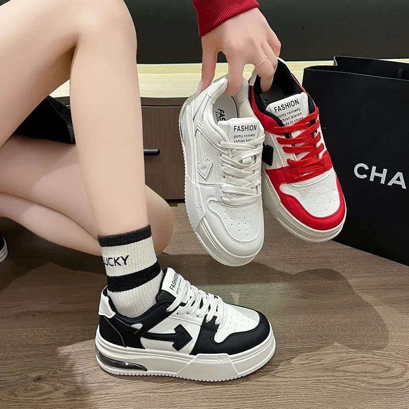 White Rubber Women's Shoes New 2023 Spring Autumn Korean Style Women's Student Thick Bottom Casual Sports Shoes Wholesale