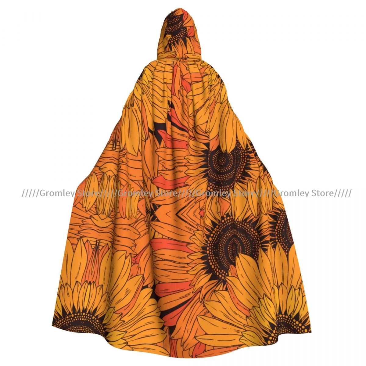 Medieval Halloween Cosplay Cloak Hooded Coat Abstract Flowers Sunflowers Cape Coat Long Trench Costume Wizard Cloak