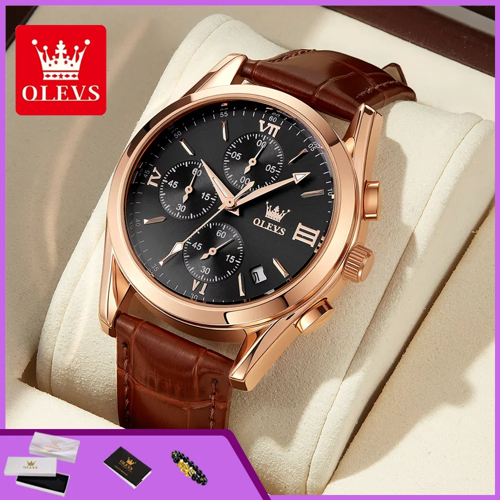 Leather Watch Band Men - OLEVS 2872 Kronograf Kuvars Kol Saati