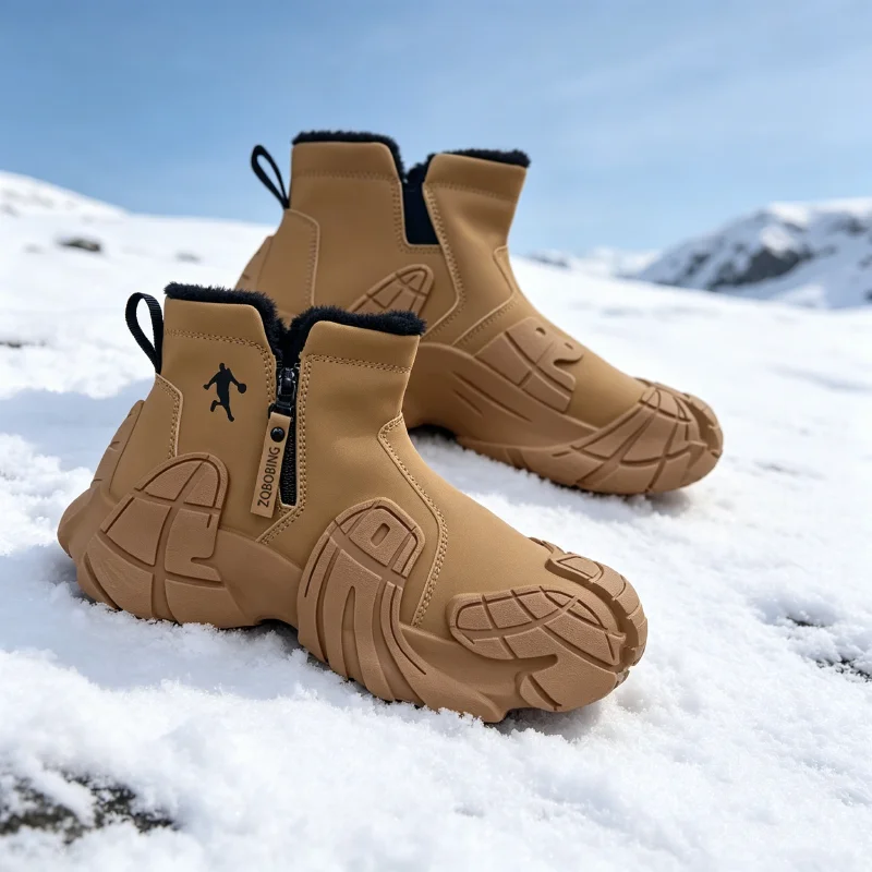 Warme Winterstiefel für Herren, Größen 39-47, mit Fleece-Futter, High-Top, Vielseitig, Runde Zehenkappe, Dicke Sohle, Leichte Baumwollschuhe, Trendige Outdoor-Schneestiefel – Detail 13