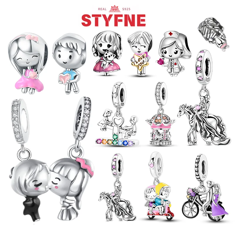 Breloques en argent plaqué pour petites filles, style dessin animé, compatibles avec les bracelets originaux, breloques pour sacs, porte-clés, pendentifs, bijoux DIY pour femmes, cadeau