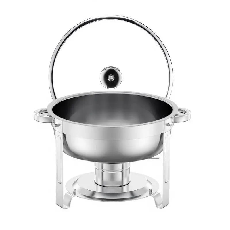 Réchaud de buffet avec 2 conteneurs pleine grandeur (4,7 L chacun), chauffe-plats rond pour traiteur avec couvercle en verre, bac à eau et support pliable, pour buffets, argent