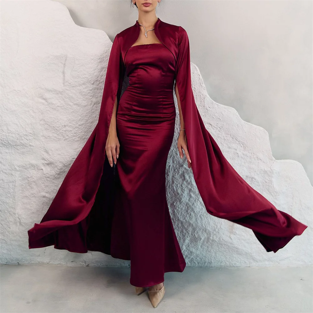 ROYET Square Neck Sweep Train Full Sleeve Mermaid Long Party Of Evening Dress Ankle Length Formal Prom Gown Customized New