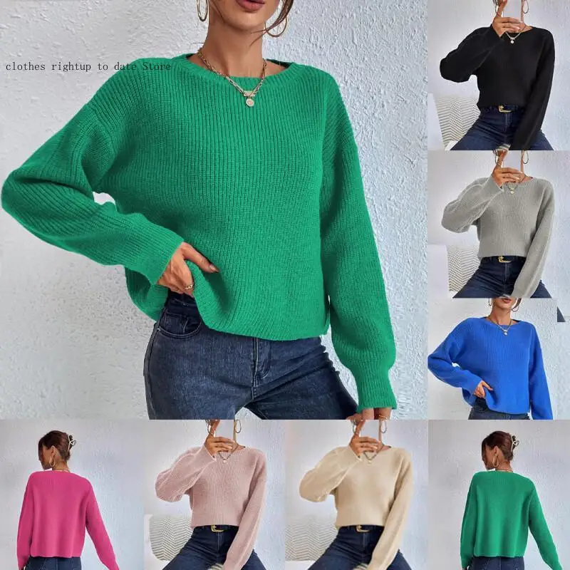 Autumn and Winter Japanese and Korean Casual New Sweater Short Round Neck Multi-Color Loose Long Sleeved Women's Knitted Sweater