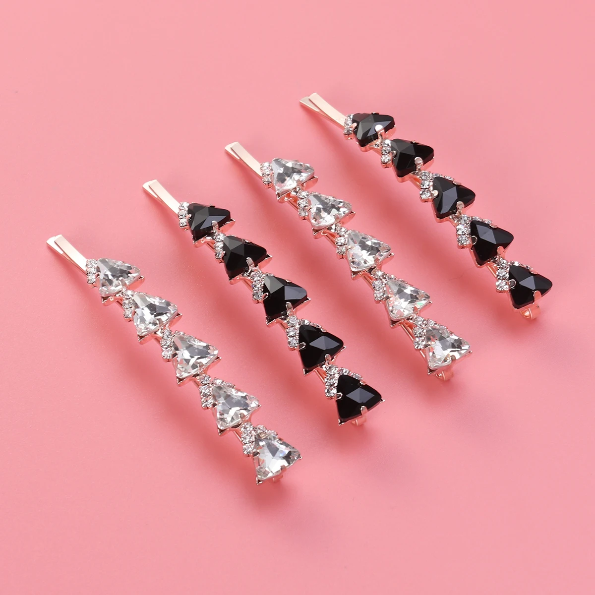 

4 pcs Star Shape Rhinestone Hair Clips Shiny Diamond Crystal Hairpins For Women Girls Black White Two Elegant Bobby
