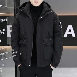 Fashion Men's Warm Hooded Cotton-Padded Jacket 2024 Autumn Winter Wear Top Down Coat Youth Outdoor Loose Thicken Parkas Clothing