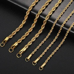 2-6MM Gold Color Twisted Rope Chain Necklace Stainless Steel Never Fade Waterproof Choker For Men Women Fashion Jewelry