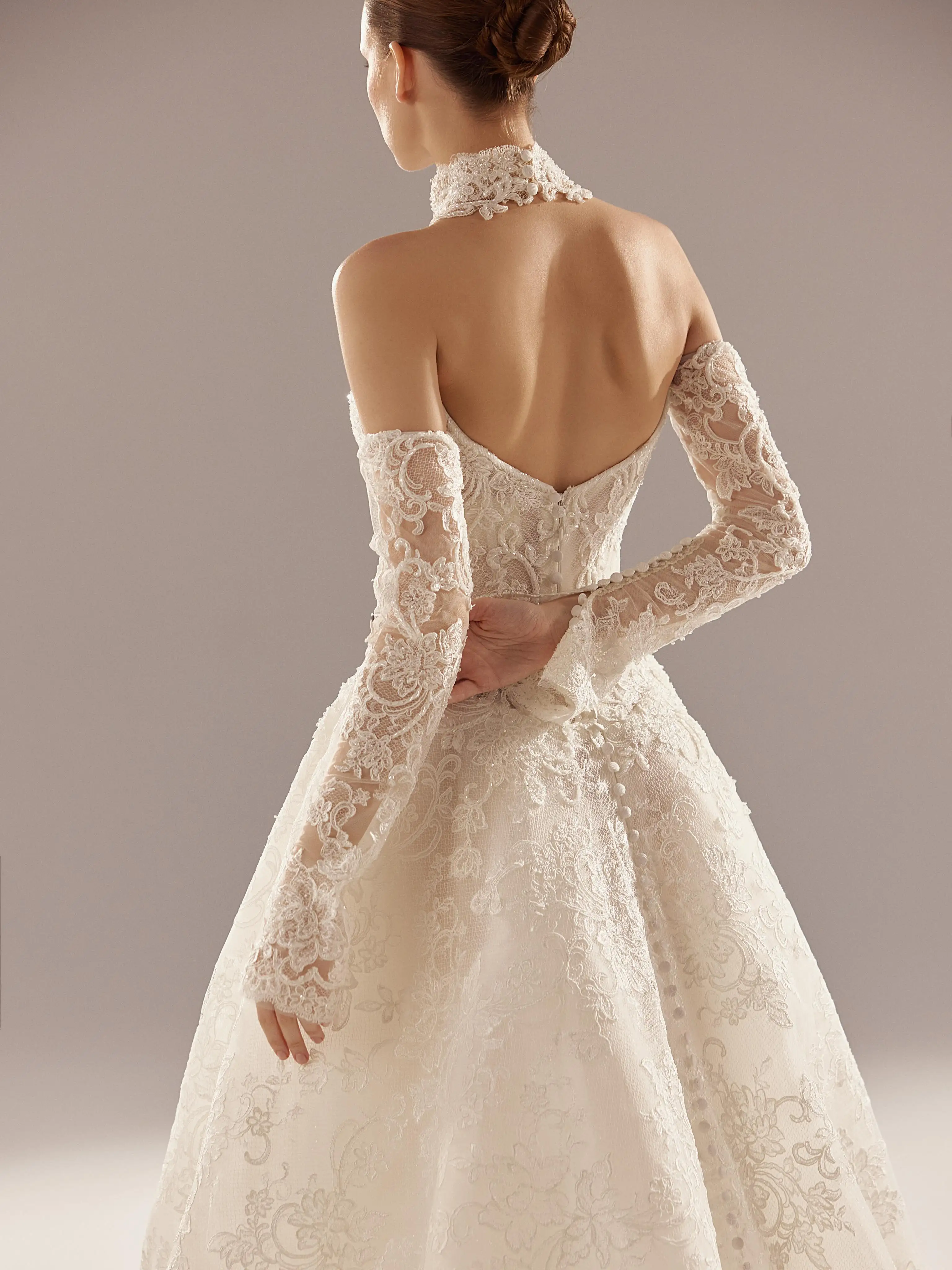 Ivory Lace Wedding Dress Strapless Sweetheart Ball Gown Long Sleeve Bridal Veil Custom Size