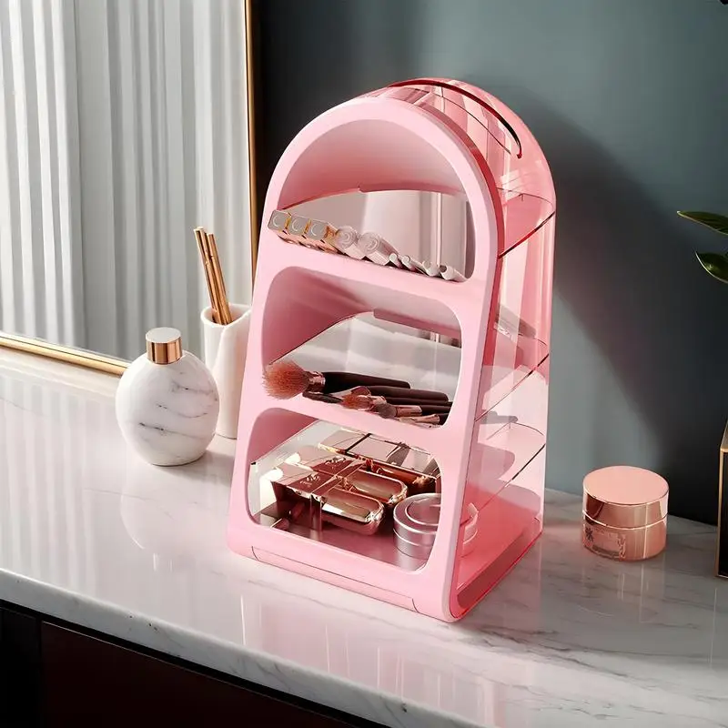 Makeup Holders And Organizers Multi-Purpose 3 Tiers ABS Makeup Storage Rack For Vanity Rotating Makeup Brush Rack For All Kinds