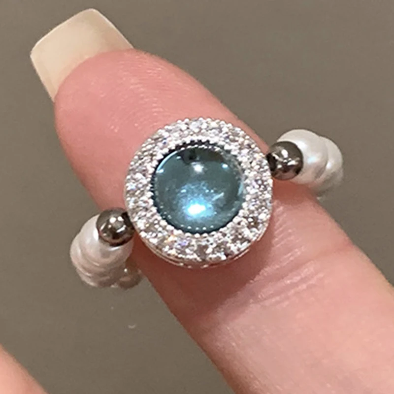 Trend iger eleganter Mondlicht stein perlen perlen ring für Damen schmuck hochwertiges aaa Zirkonia Geburtstags feier geschenk