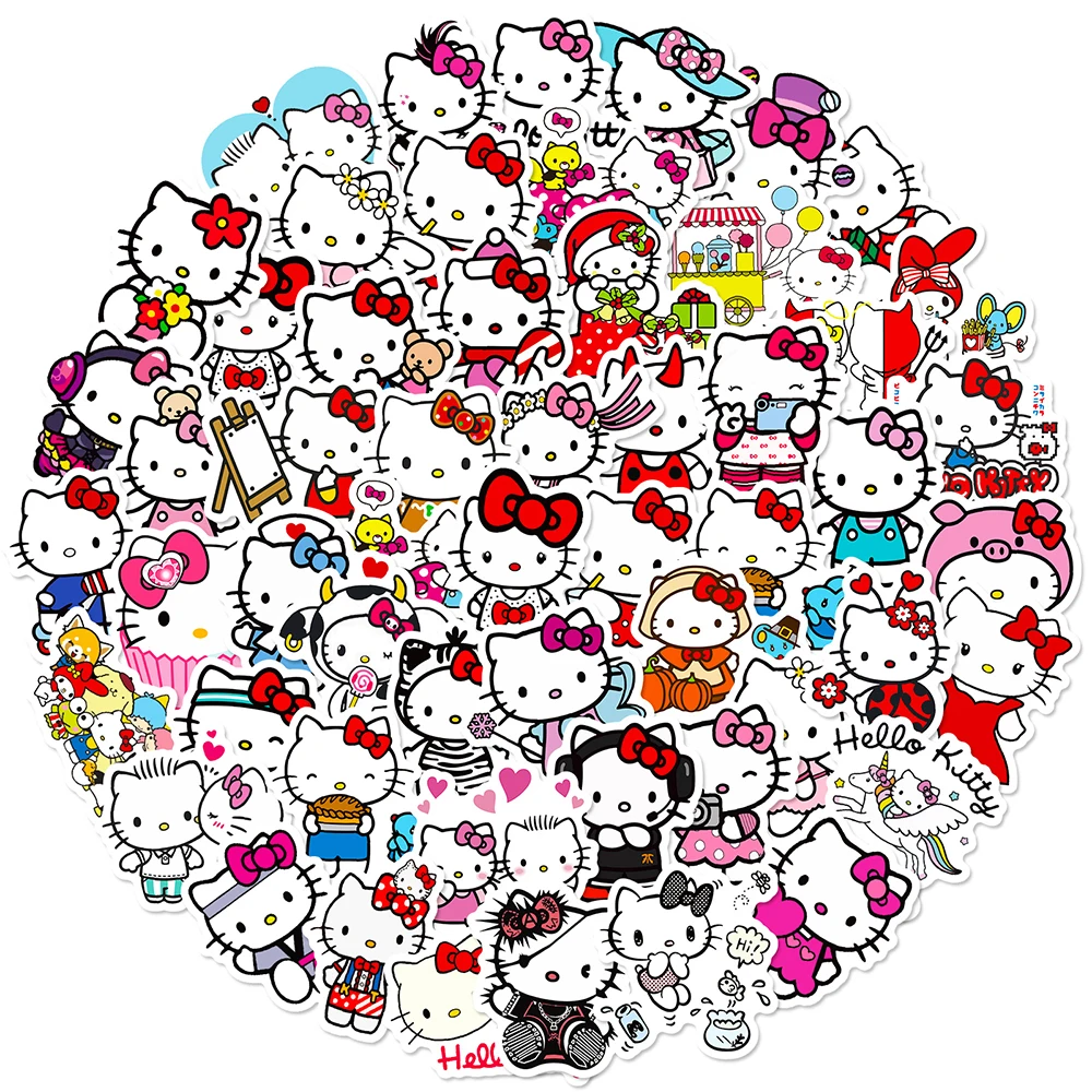 10/30/50pcs Kawaii Hello Kitty Stickers Kids DIY Toy Cute Sanrio Cartoon Decals Scrapbook Skateboard Helmet Notebook Guitar Bike