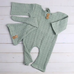 Newborn Photography Props One Piece Baby Photo Clothes Baby Jumpsuit Soft Knitted One Piece with Hat Crochet Romper P31B