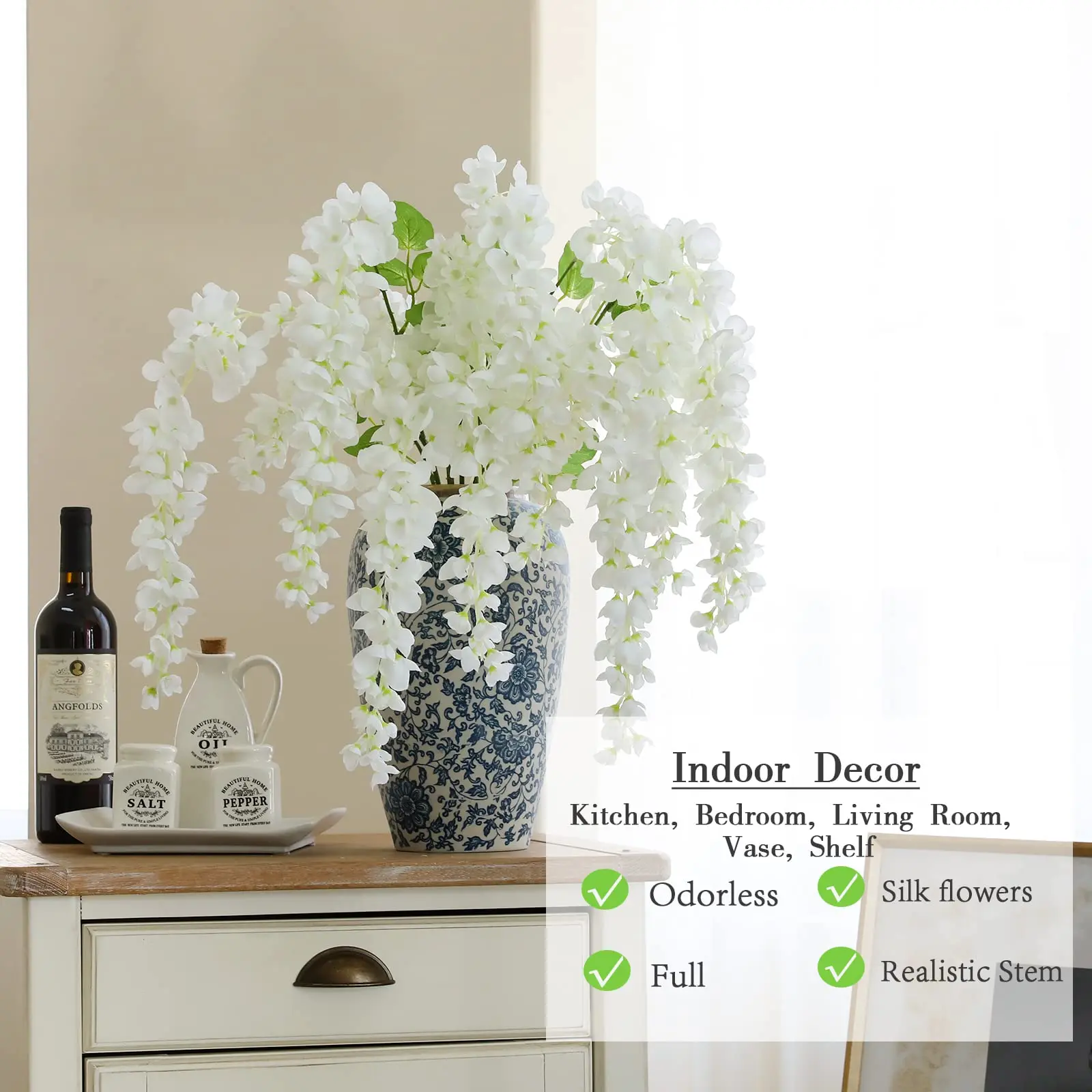 Künstliche Blumen zum Aufhängen, Glyzinien-Girlande, Heimdekoration, Party, Vase, Balkon, Hochzeit, Arrangement, Wanddekoration, gefälschte Pflanzen – Detail 5