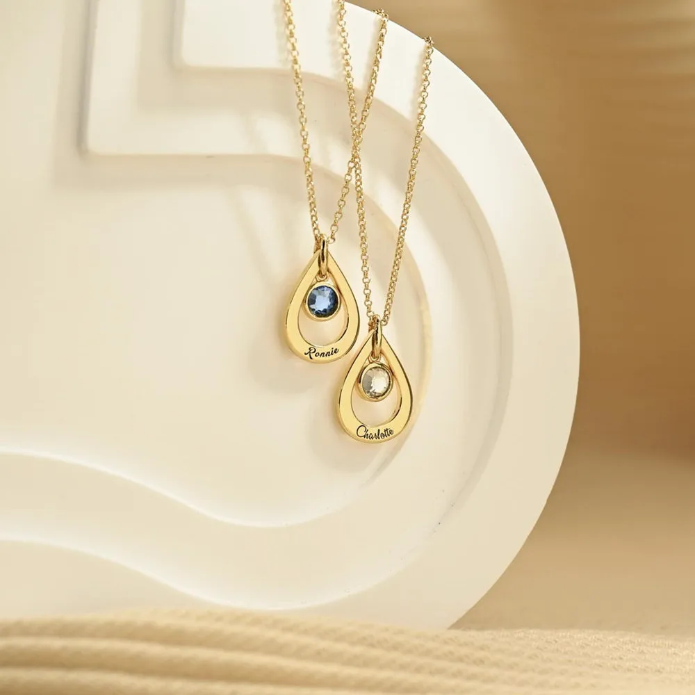 Costume Birthstone Water Drop Necklace Gold Plated Engrave Nameplate Choker Jewelry Women Valentione Personalized Gift