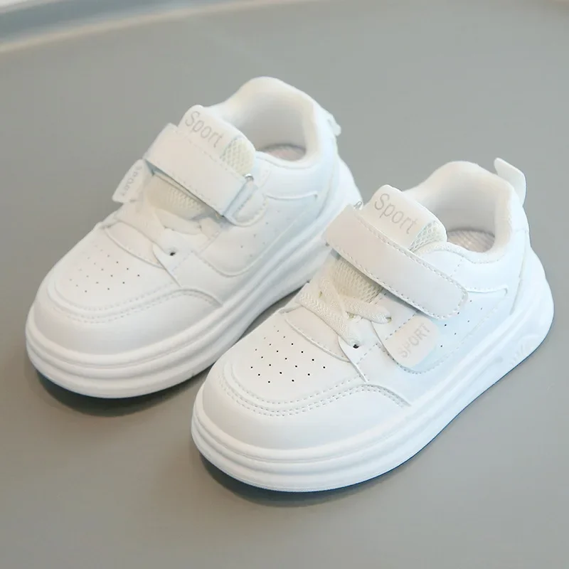 Children Spring Autumn Boys Non Slip Solid Color Sneakers Lightweight Fashion White Shoes Girls Casual Soft Soled Velcro Shoes