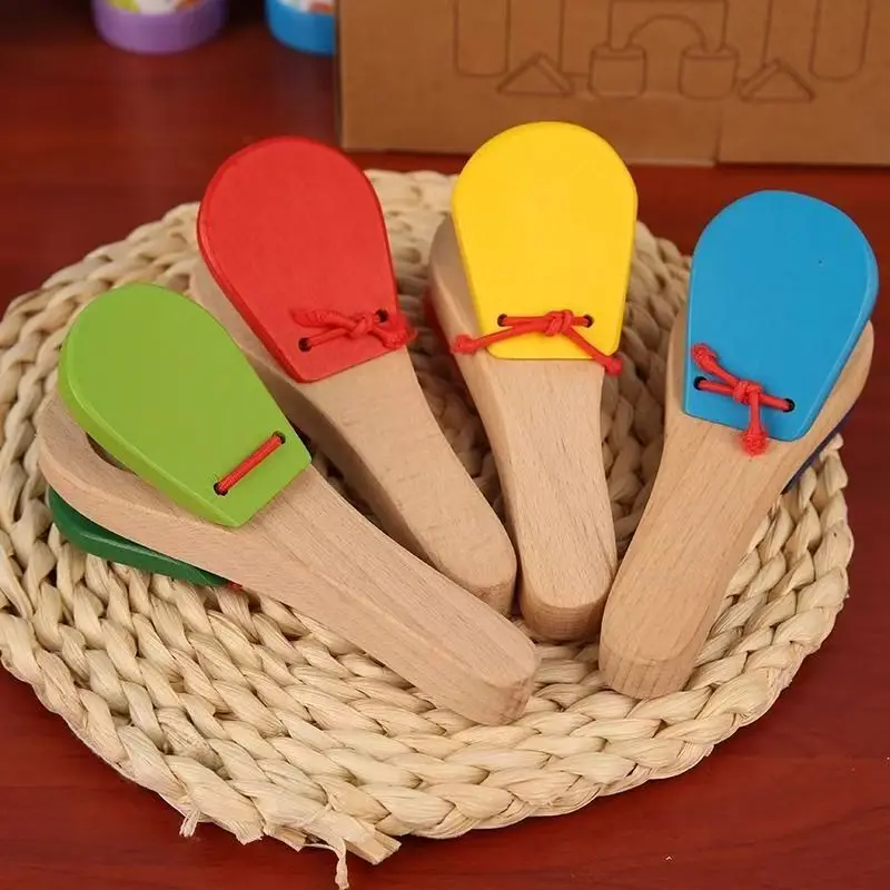 Wooden Castanet Clapper Percussion Rhythm Clap Handle Music Instruments for Kids Early Educational Toys Kinder Spielzeuge