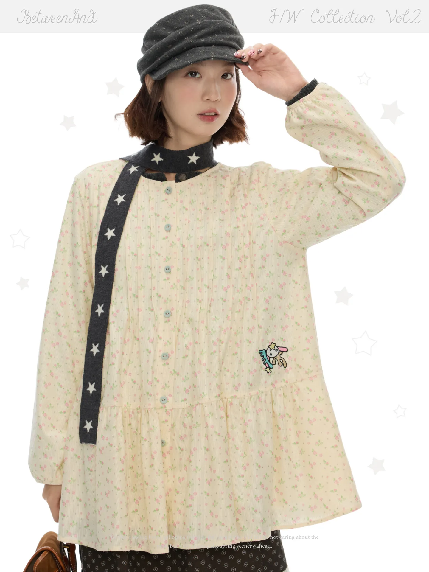 Crew neck doll shirt floral long skirt lantern sleeve long sleeve shirt skirt female autumn