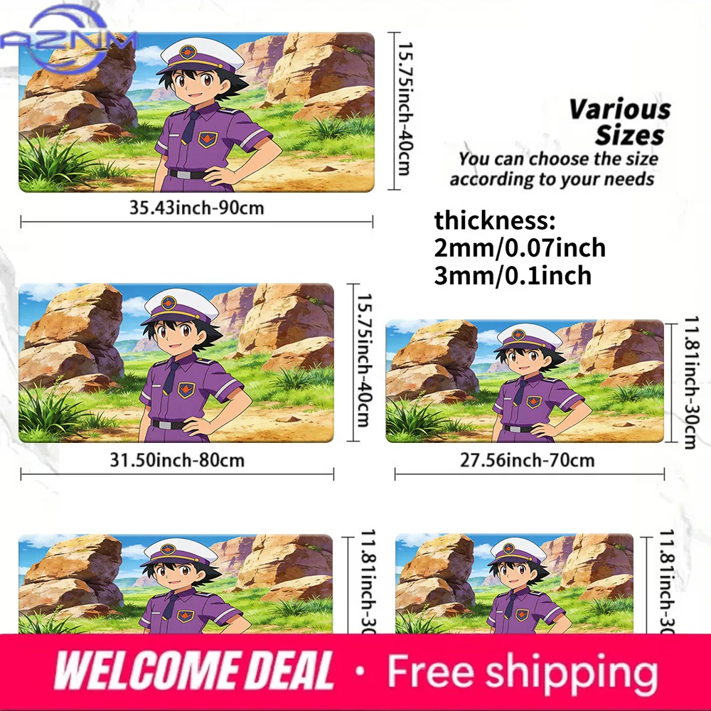 Ash Ketchum Captain Uniform Gaming Desk Mat Non-Slip Washable Mouse Pad
