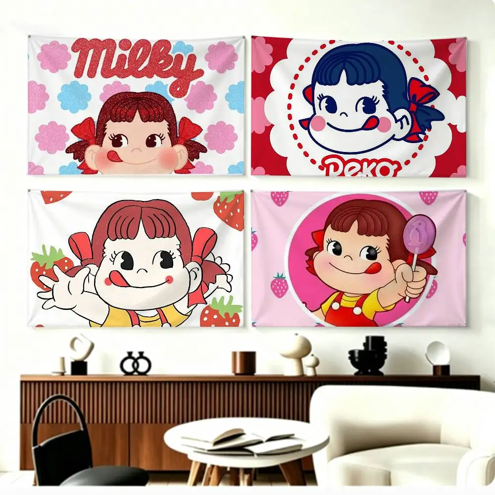 CUTE M-Milky Peko Chan Flags Wall Hanging Background Art Banner for Bedroom Home Outdoor Decor