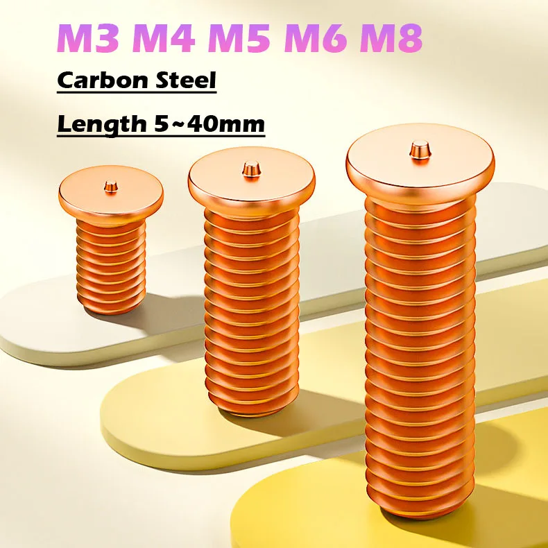 M3 M4 M5 M6 M8 M10 Carbon Steel Copper Plated Stud Weld Spot Solder Point Welding Screw for Capacitor Discharge Length 5mm~40mm