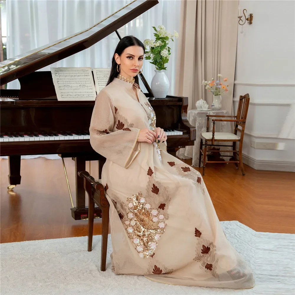 

Модное Платье макси с блестками Abaya из Дубая, индейки, кафтан, Африканское мусульманское платье, ИД Рамадан, мусульманская одежда, марокканский кафтан, платья