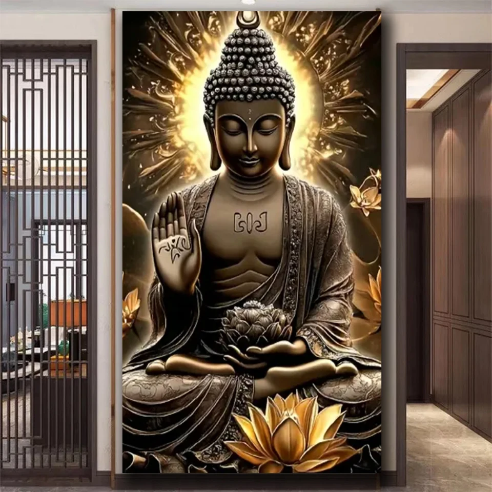 Large size Golden Lotus Buddha Diamond Painting Home Decor Diy Full Square Round Diamond Mosaic Embroidery Cross stitch