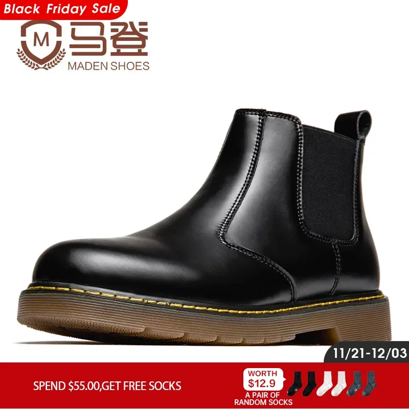 Maden British Style Chelsea Boots for Men Casual Leather Ankle Boots Tactical Safety Shoes Brand Designer Vintage Shoes