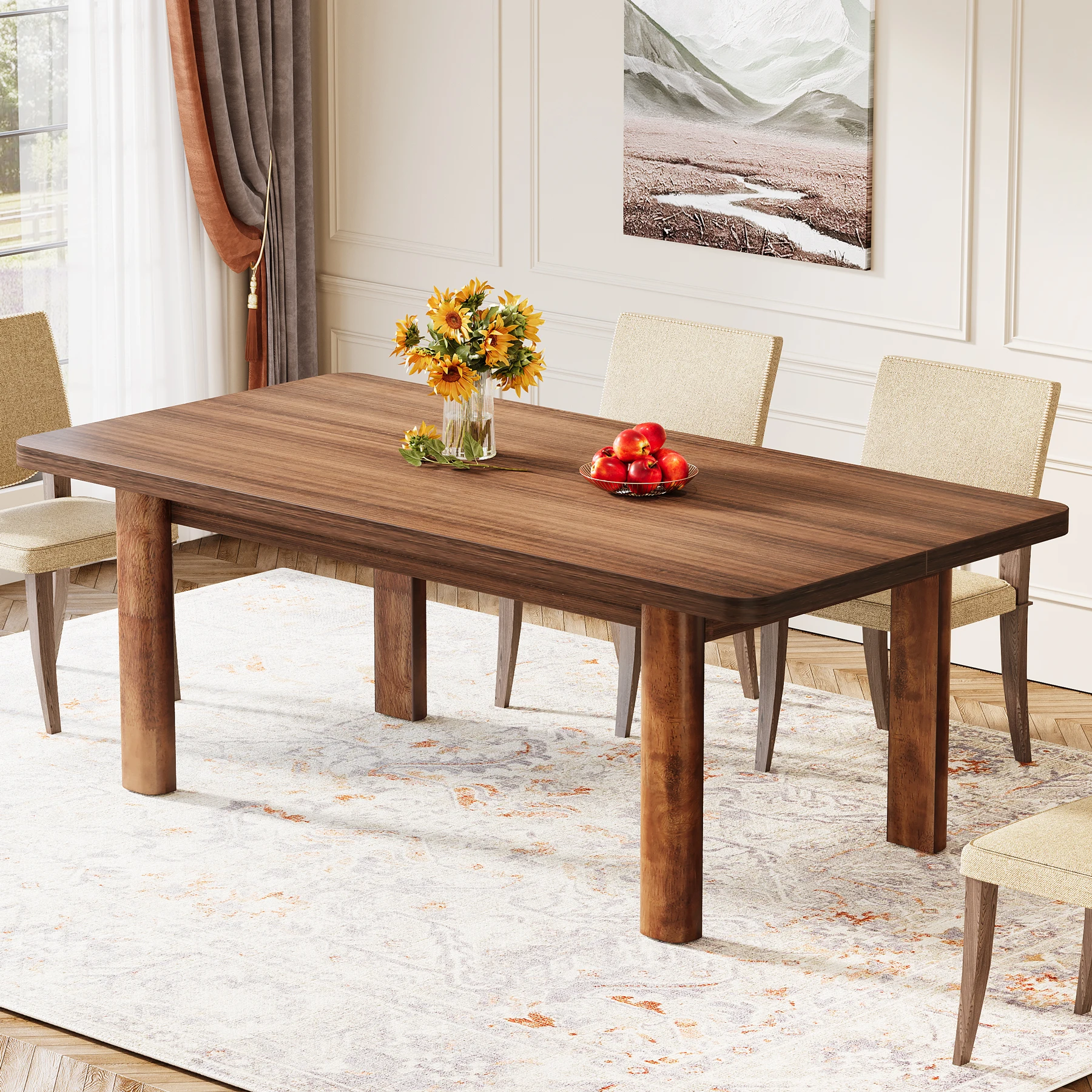 Tribesigns Wood Dining Table for 4-6 People, 63-Inch Farmhouse Kitchen Table with Solid Wood Legs, Rectangular Dinner Table