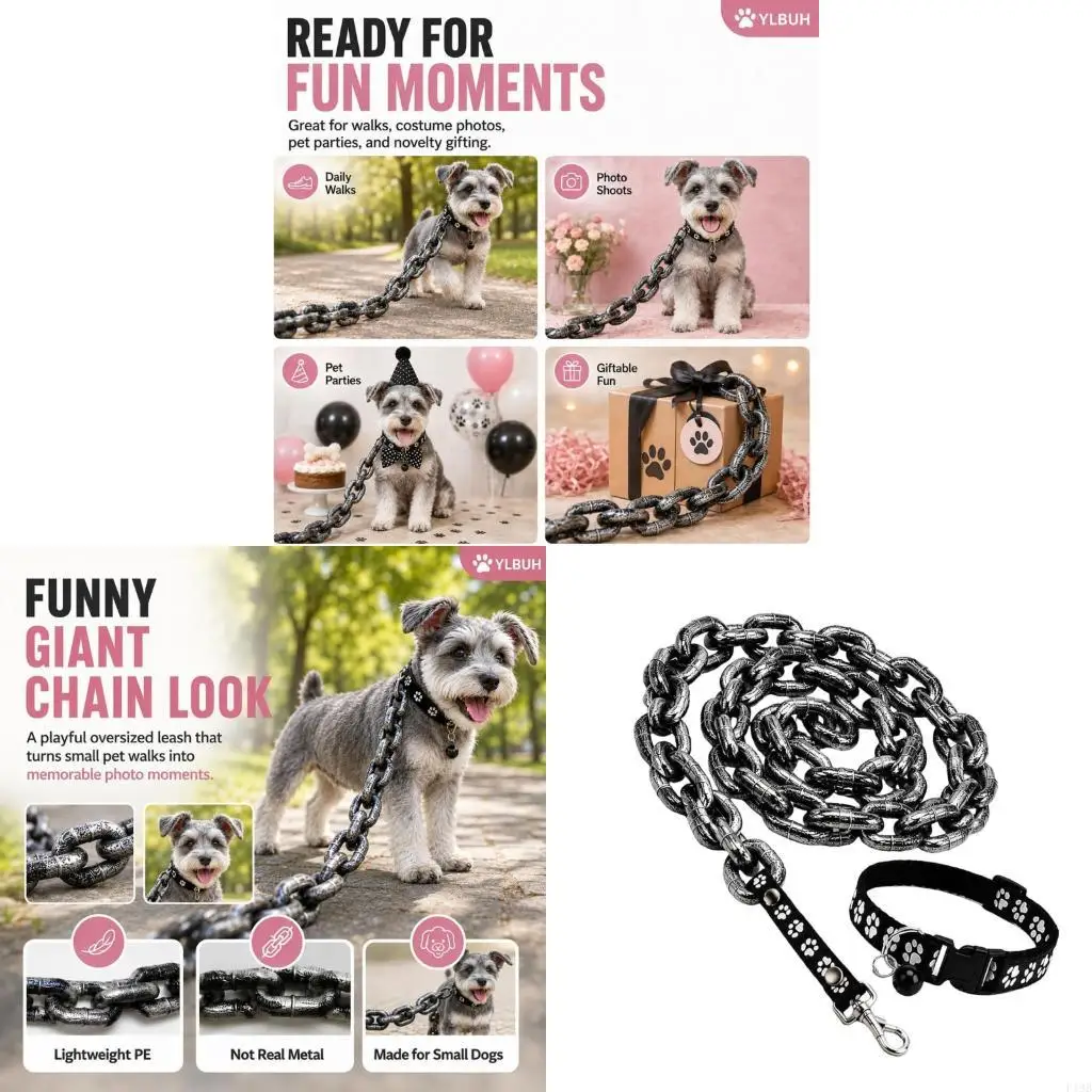 F19B Faux Metal Chain Dog Line for Daily Walks, Plastic Chain Build, 1.8 M Reach, Grip and Turn Clip Use Fit Daily