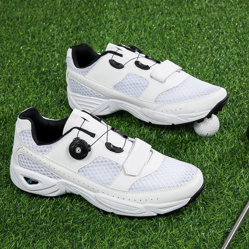 

Golf Shoes Men's Rotary Button Laces Breathable Flying Fabric Non slip Indoor and Outdoor Sports Odor Resistant Golf Shoes Women