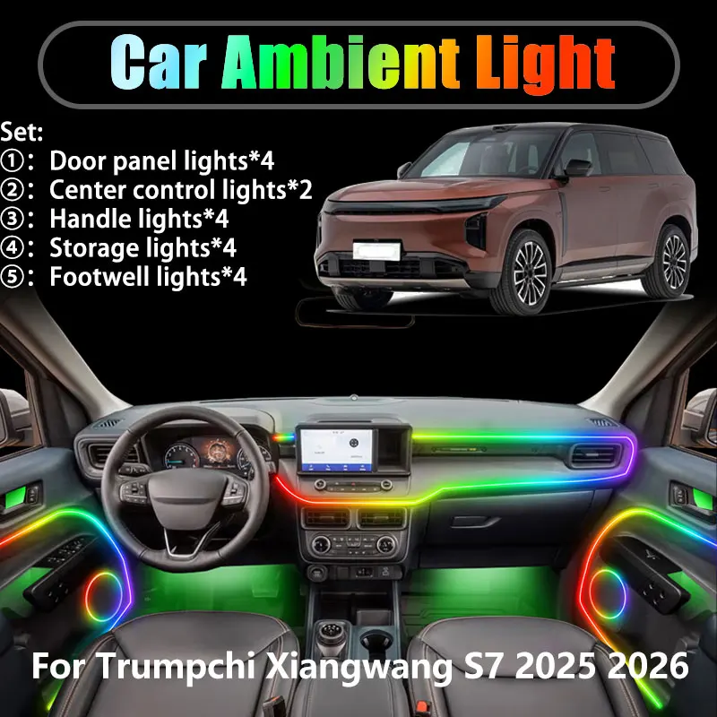 

Для Trumpchi Xiangwang S7 2025 2026 2/18 в 1, автомобильное окружающее освещение, светодиодные фонари для интерьера багажника, USB RGB, ансамбль, стример, авто
