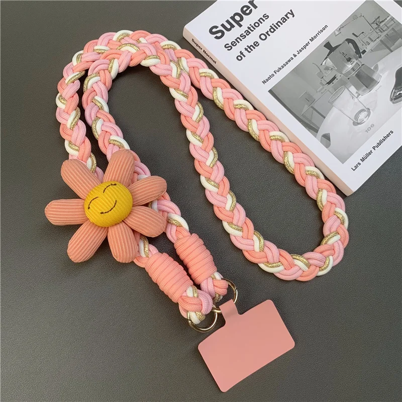 لطيف مبتسم الهاتف المحمول شنقا حبل المتقدمة Crossbody الهاتف المحمول الحبل في الهواء الطلق النسيج الأساسي المنسوجة حزام سلسلة الهاتف #3