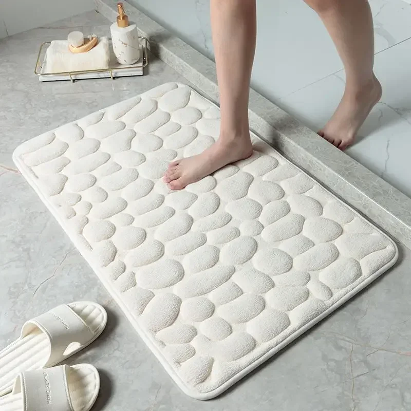 1PC  Absorbent Pebble Bath Mat: Coral Fleece, Anti-Slip, Perfect for Home Use