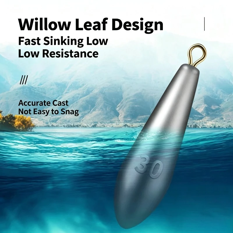 Willow-Shaped and Drop-Shaped Lead Sinkers with Copper Rings String Hook Sinkers Casting Rod Lead Sinkers Sea Fishing Sinkers