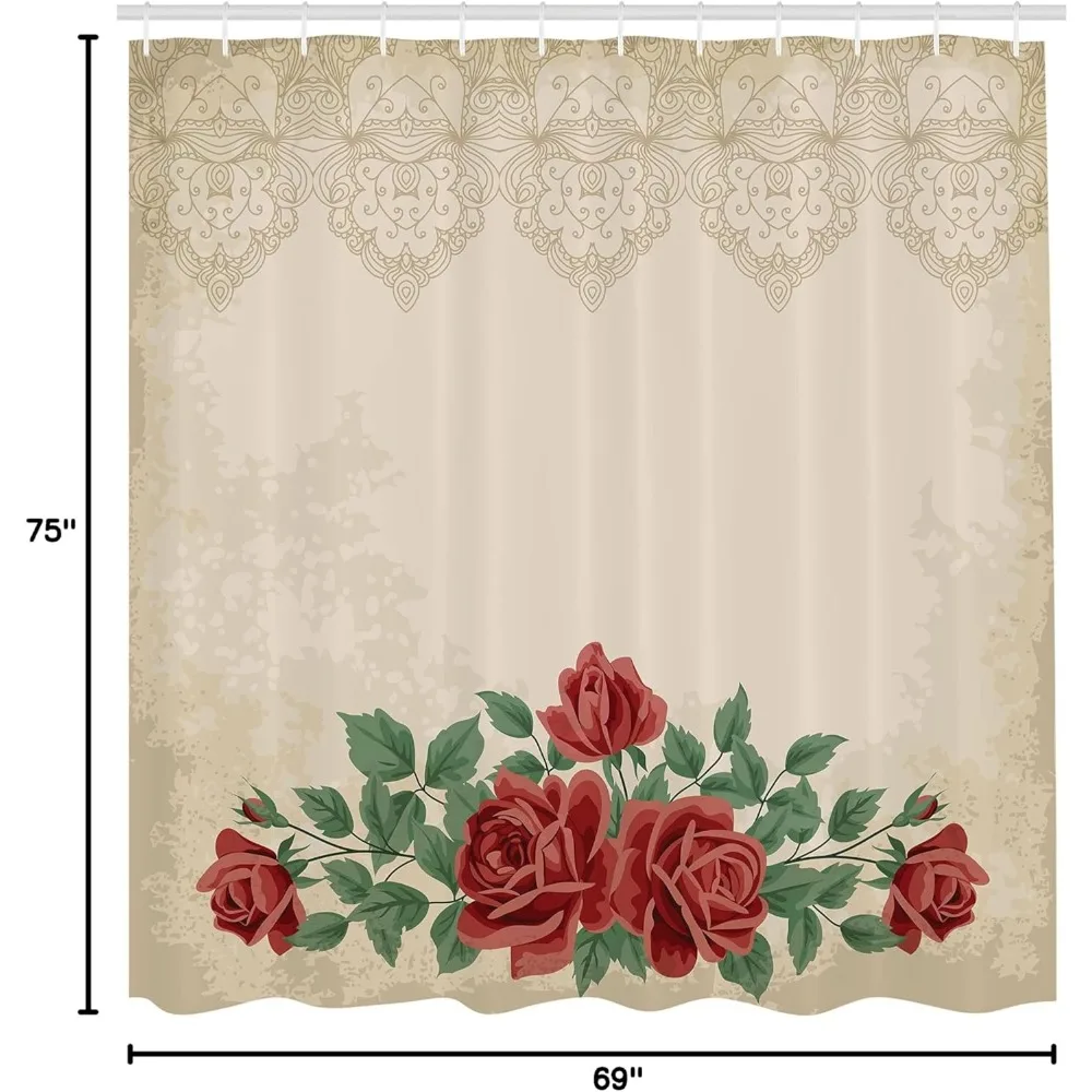 امرأة أمريكية شابة مع الآلات الموسيقية على ستارة الدش - ديكور حمام من القماش المطبوع