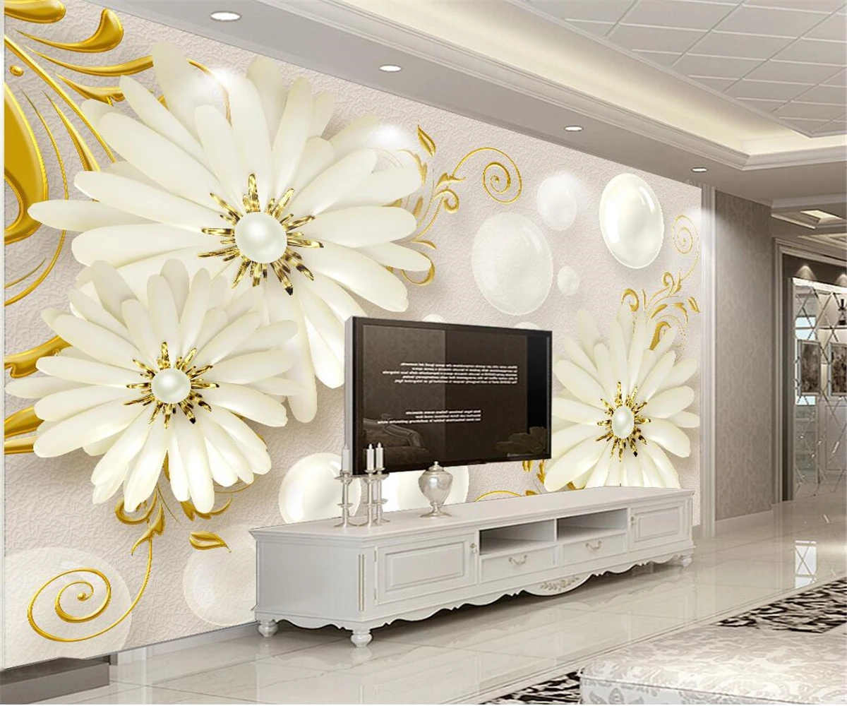 

Custom mural photo wallpaper high-quality embossed white flowers TV background wall decoration wallpaper mural обои