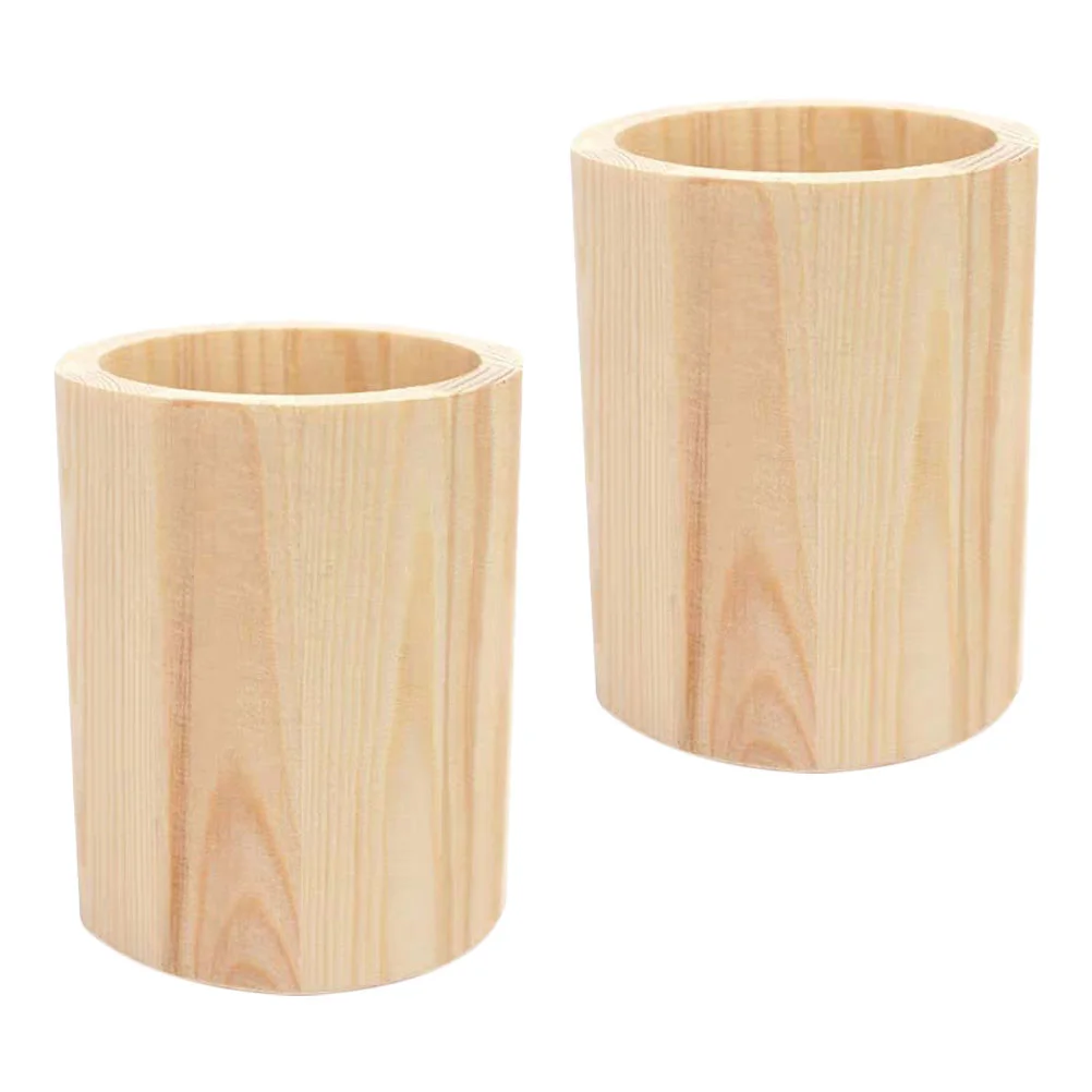 2 Pcs Plant Stands Pine Pen Holder Pencil Pot Wood Holders Gel Container Makeup Tools Stationery Organizers Brush Office