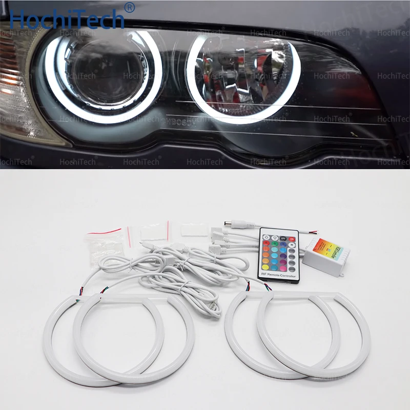 Multi Color RGB Cotton Light LED Angel Eye Halo Remote Control for BMW 3 5 7 Series E36 E38 E39 E46 131mm + 146mm