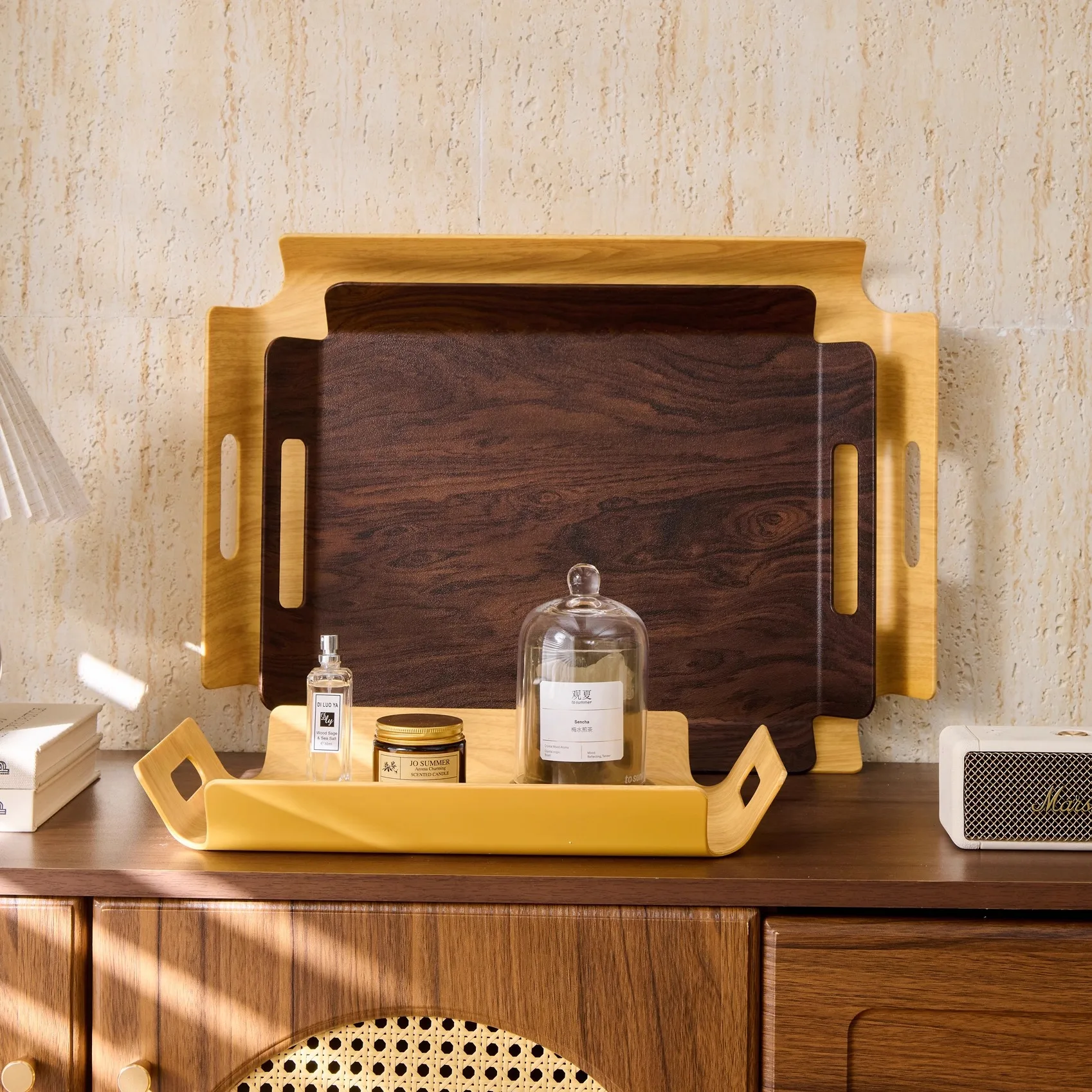 خمر الجوز الخشب الحبوب صينية مستطيلة اضافية كبيرة تخدم صينية المنظم كأس كوستر عدم الانزلاق جديد النمط الصيني صينية شاي