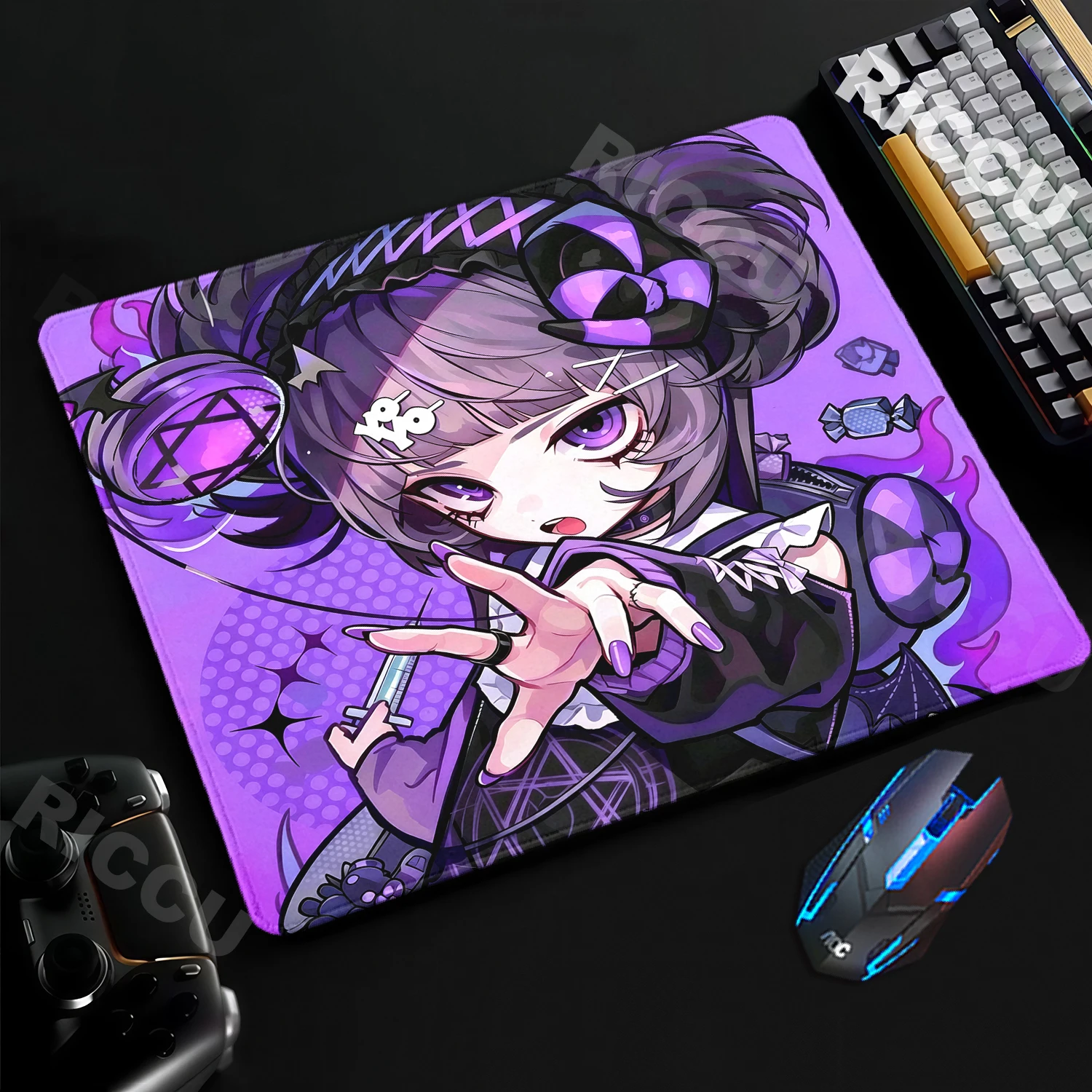 Small Size Purple Kawaii Demon Girls Mouse Pads Notebook Gaming Cabinet Desk Mats PC Mousepad Thickened Washable XS Non-slip Rug