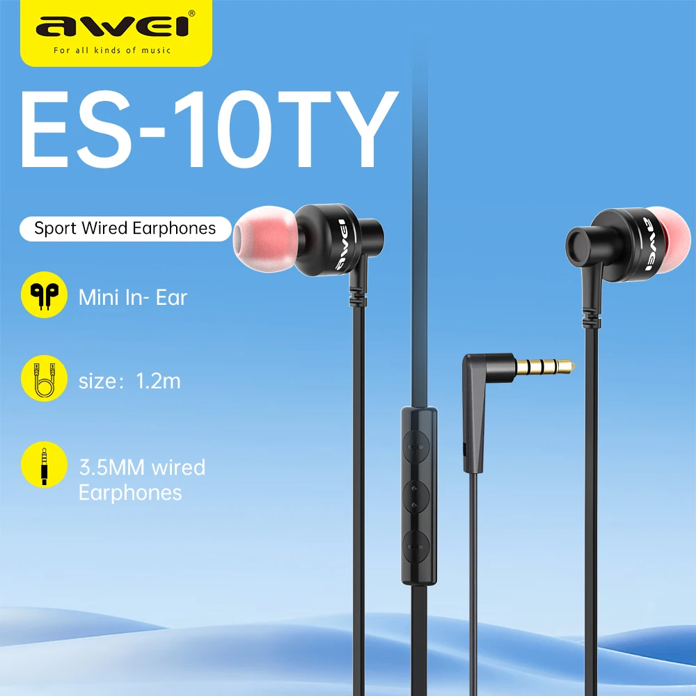 Awei ES-10T 有線ヘッドフォン超低音イヤフォン金属 3.5 ミリメートルイヤホンステレオインイヤーヘッドセットマイク付き iPhone サムスン電話