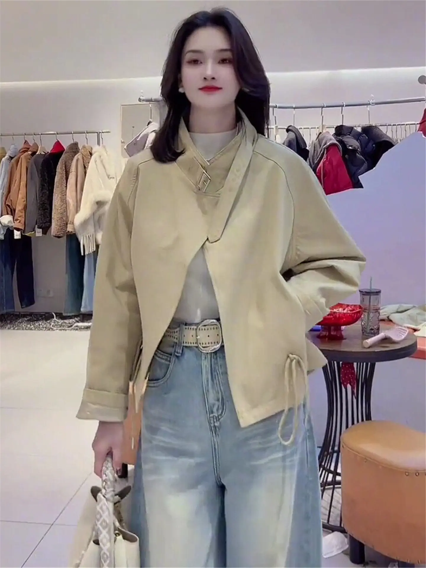 

Casual Style Short Length Stand Collar Women's Jacket 2026 Spring New Design Sensation Trendy Top Polyester Fiber Long Sleeve