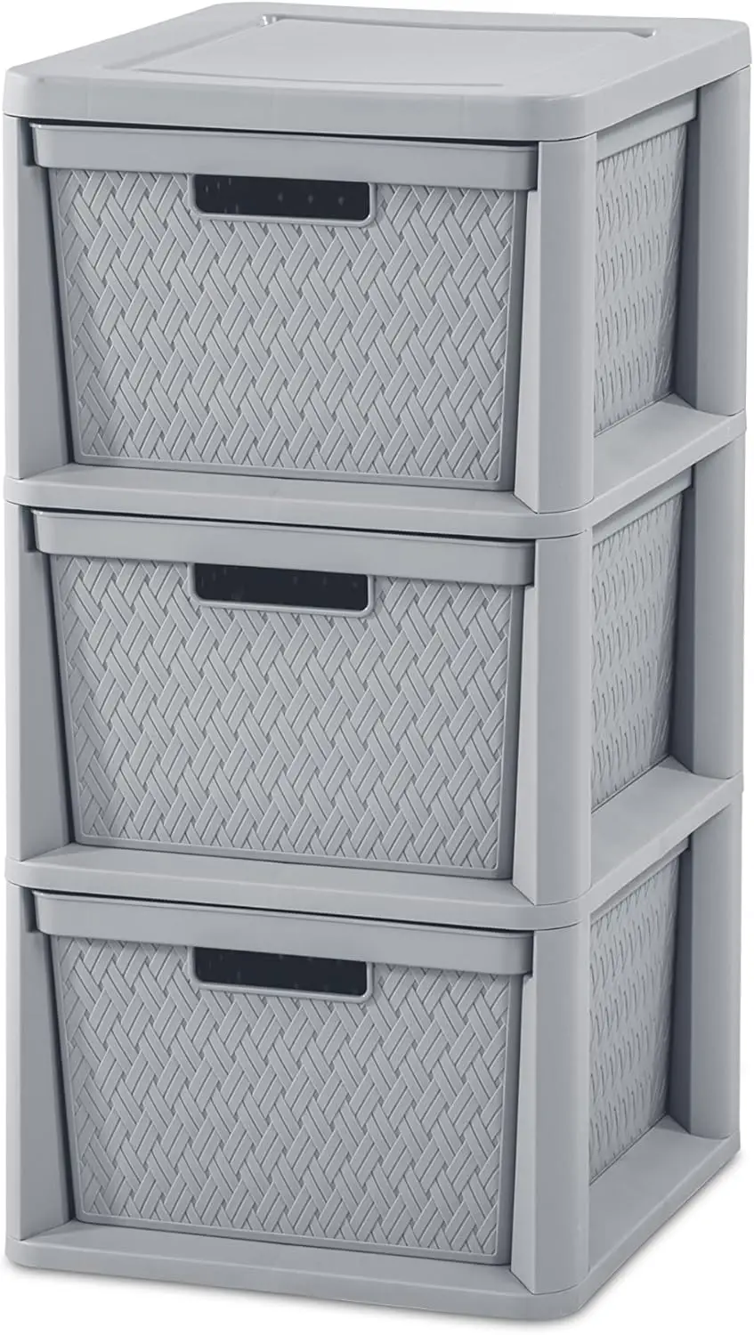 

Decorative Plastic Bin Drawers with Handles Organize Clothes in Bedroom, Easy Assembly, Gray,