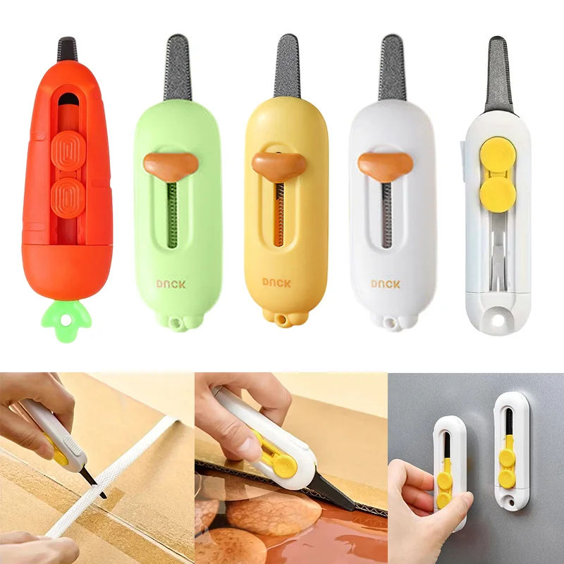 {MX} 1/3PcsMini Portable Unboxing Magnetic Box Opening Knife With Safety Lock Cute Fridge Magnet Office Paper Cutting Tool