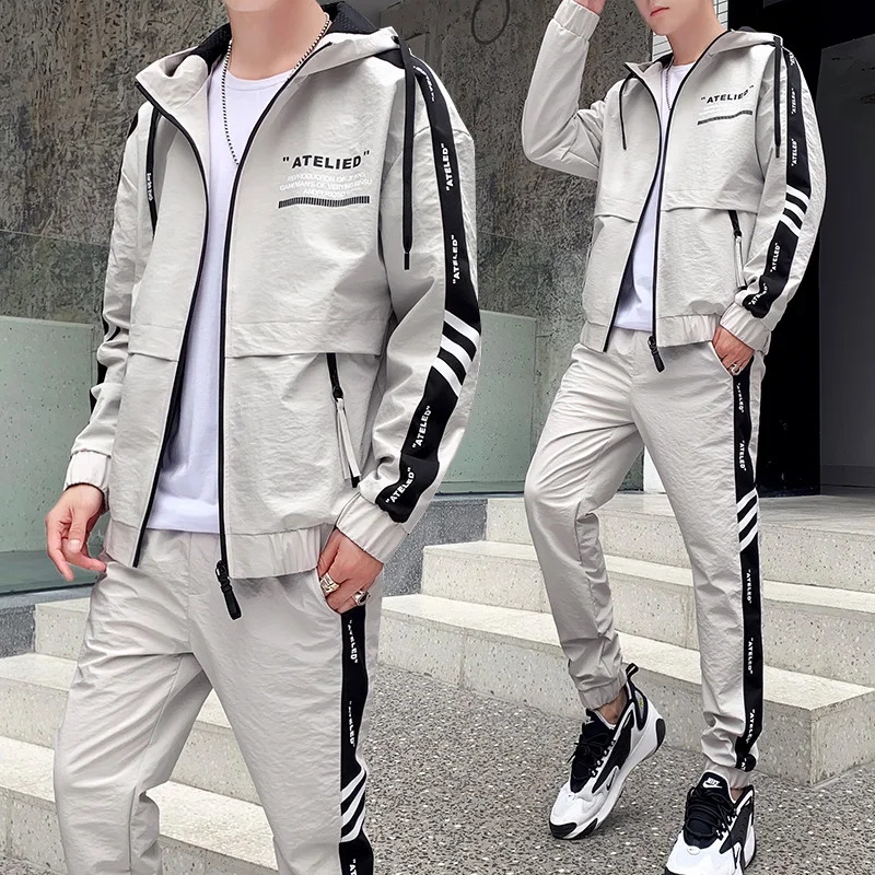 

Men Tracksuit Casual Joggers Hooded Sportswear Jackets And Pants 2 Piece Sets Hip Hop Running Sports Suit